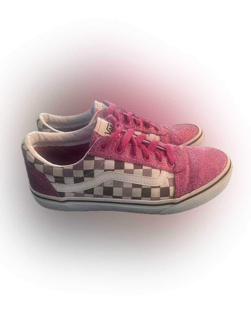 Vans Kids Pink Glitter Checkerboard Skate Shoes